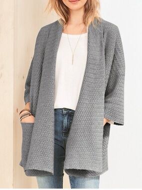 Garnet Hill Gray Oversized Cashmere Kimono Cardigan S